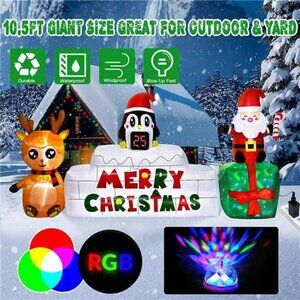 10.5 Ft Reindeer and Santa Inflatables with Rotating LED Lights